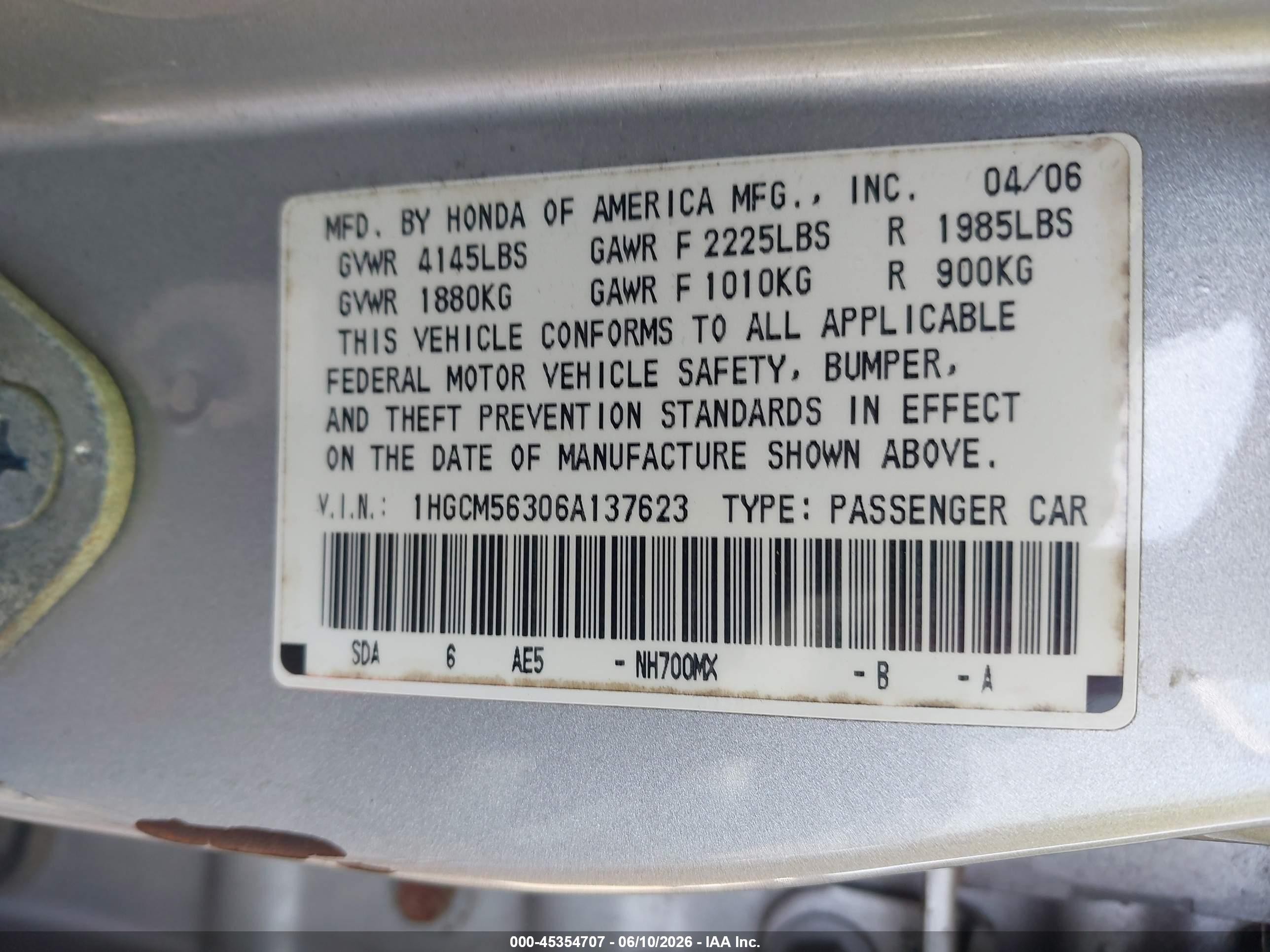 2006 Honda Accord 2.4 Se Silver vin: 1HGCM56306A137623