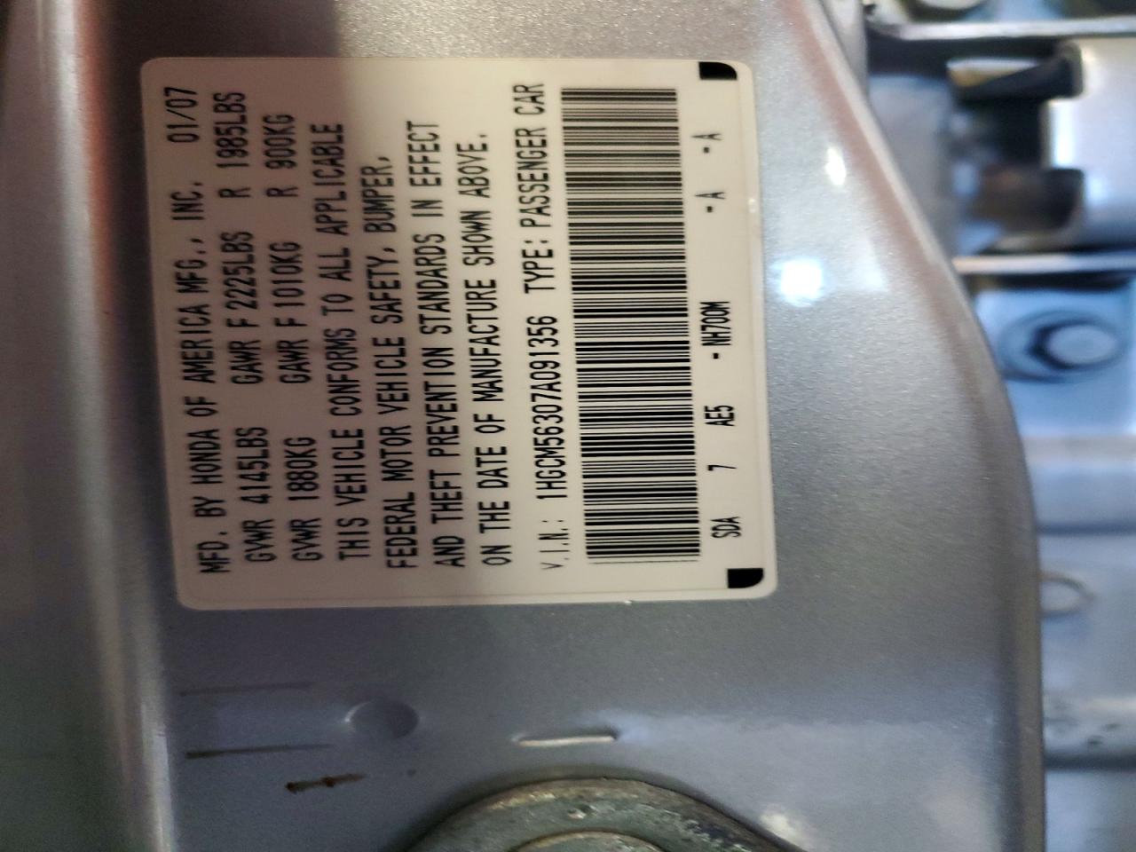 2007 Honda Accord Se Silver vin: 1HGCM56307A091356