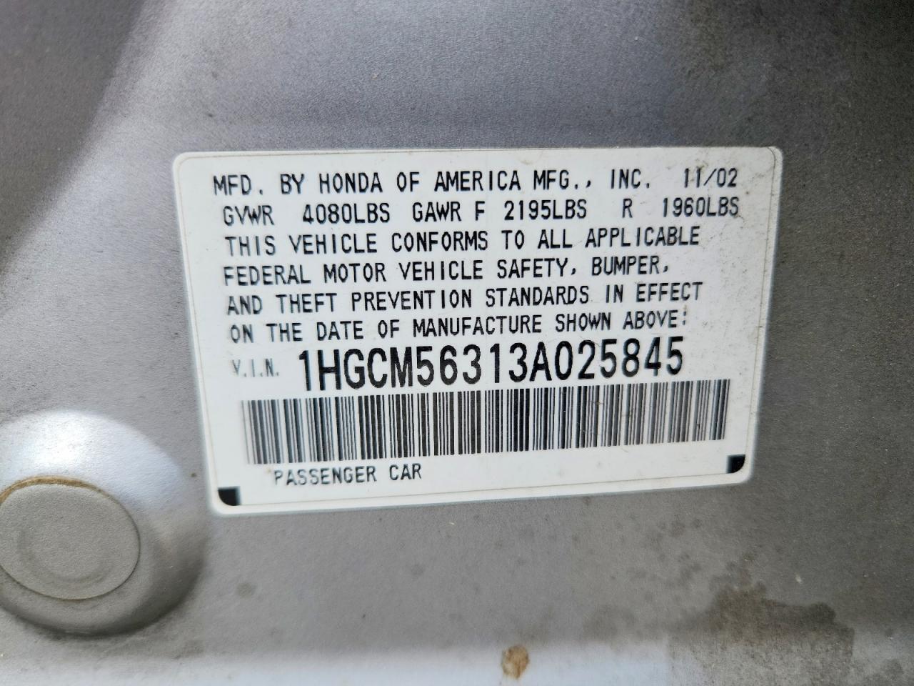 2003 Honda Accord Lx Серебряный vin: 1HGCM56313A025845