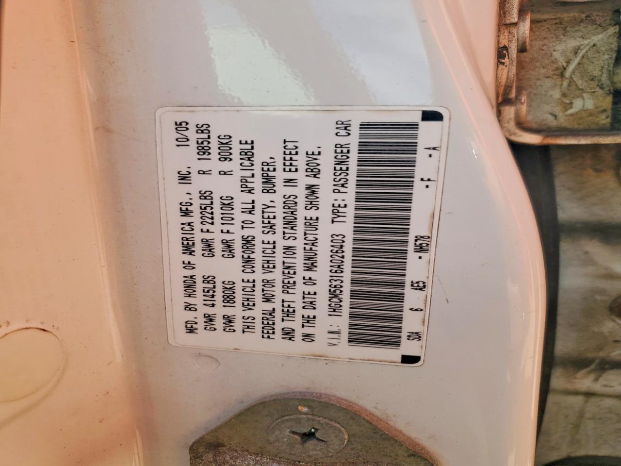 2006 Honda Accord Se White vin: 1HGCM56316A026403