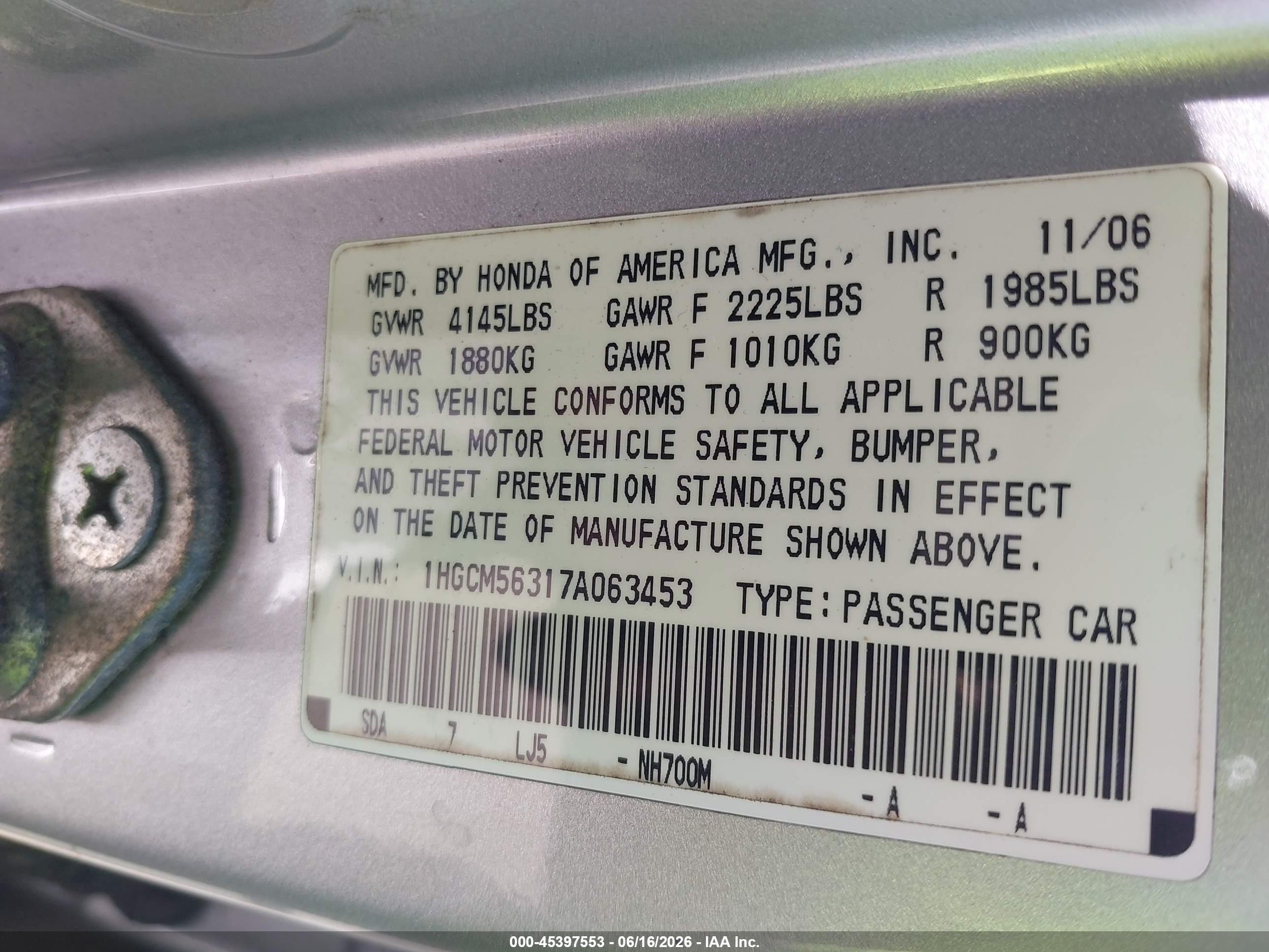 2007 Honda Accord 2.4 Se Silver vin: 1HGCM56317A063453