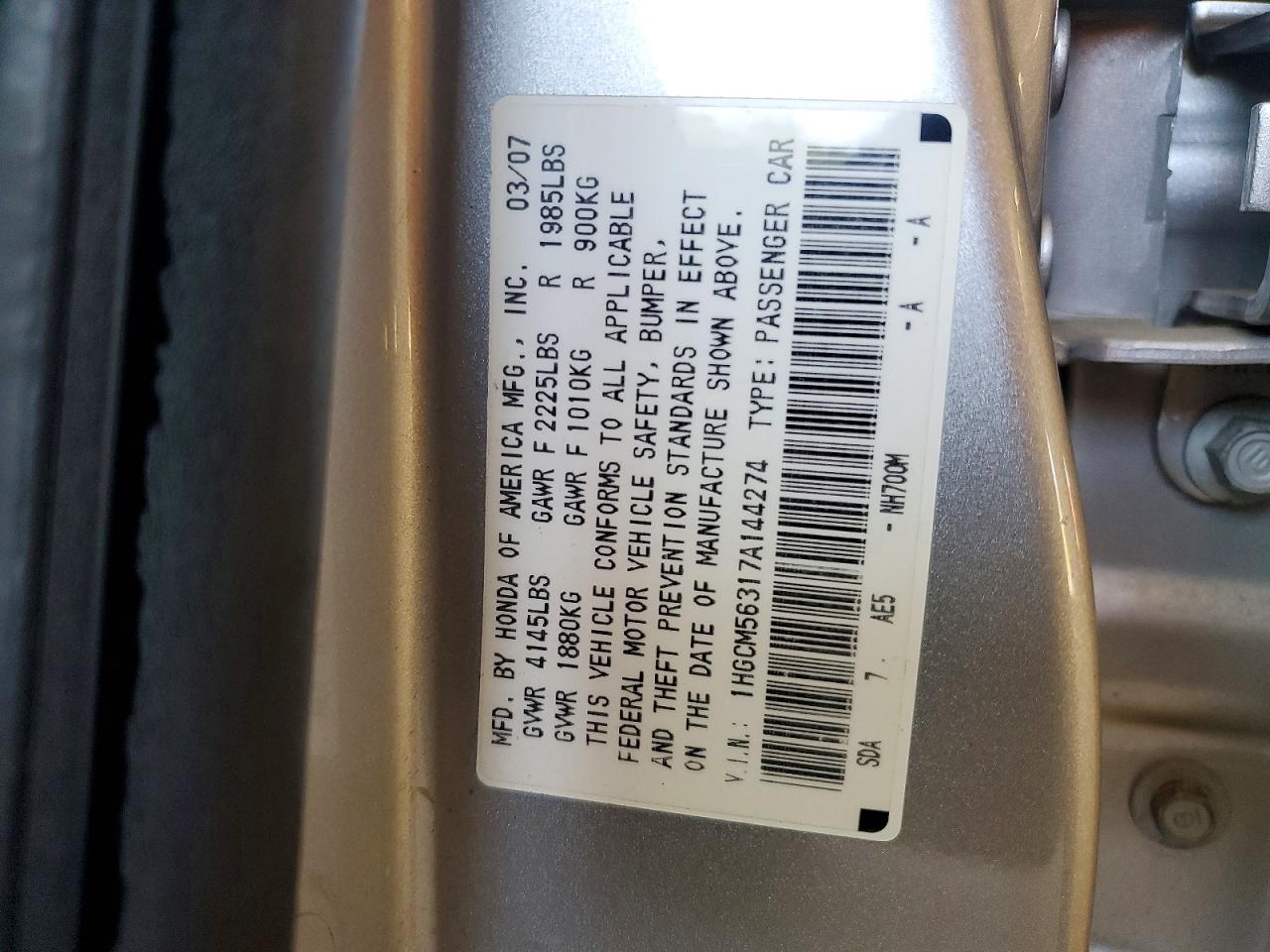 2007 Honda Accord Se Silver vin: 1HGCM56317A144274