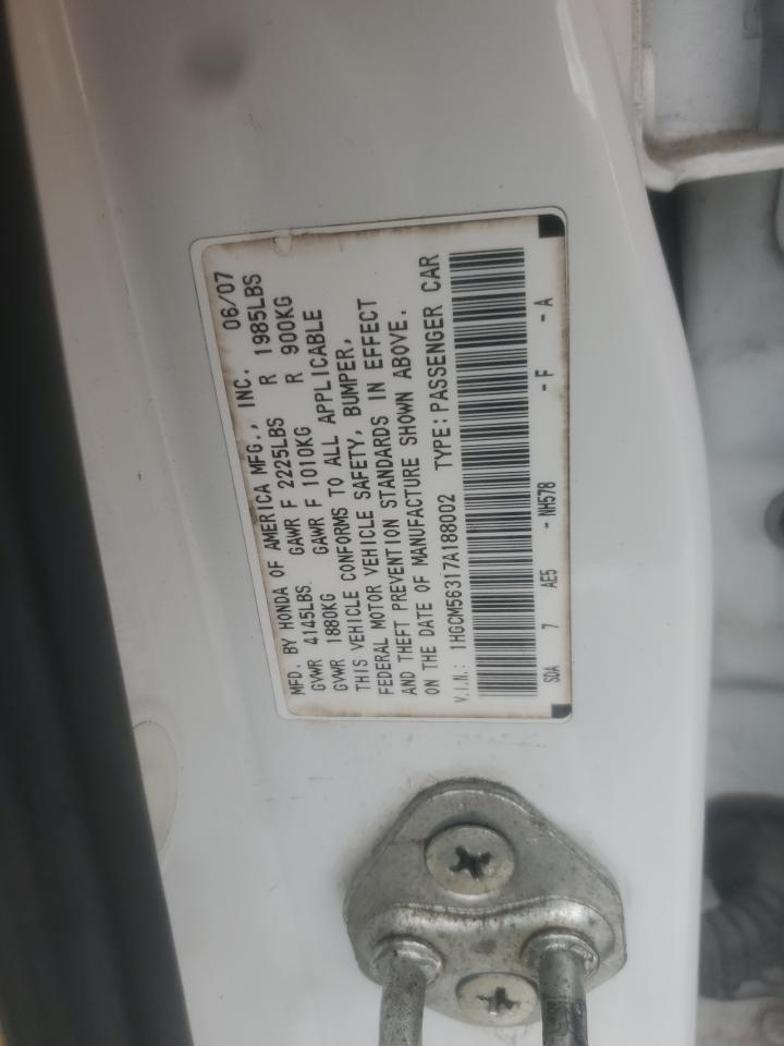 2007 Honda Accord Se White vin: 1HGCM56317A188002
