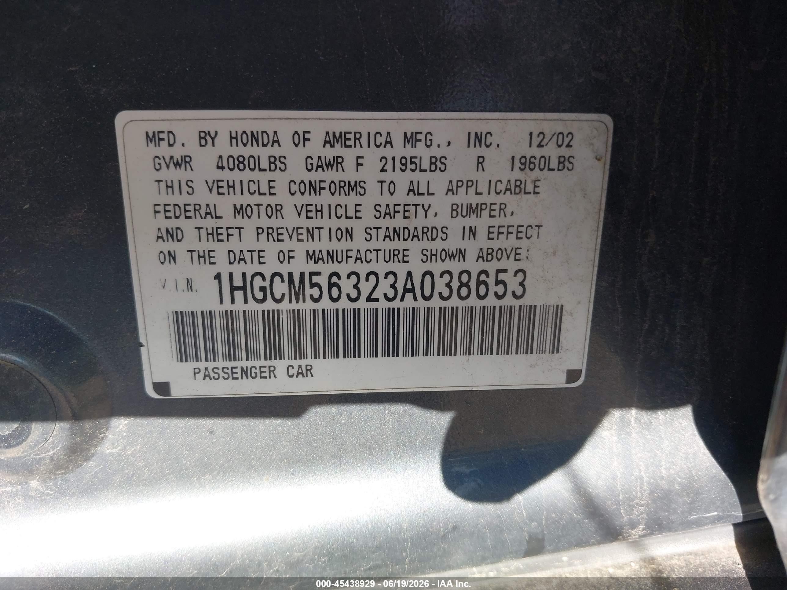 2003 Honda Accord 2.4 Lx Gray vin: 1HGCM56323A038653