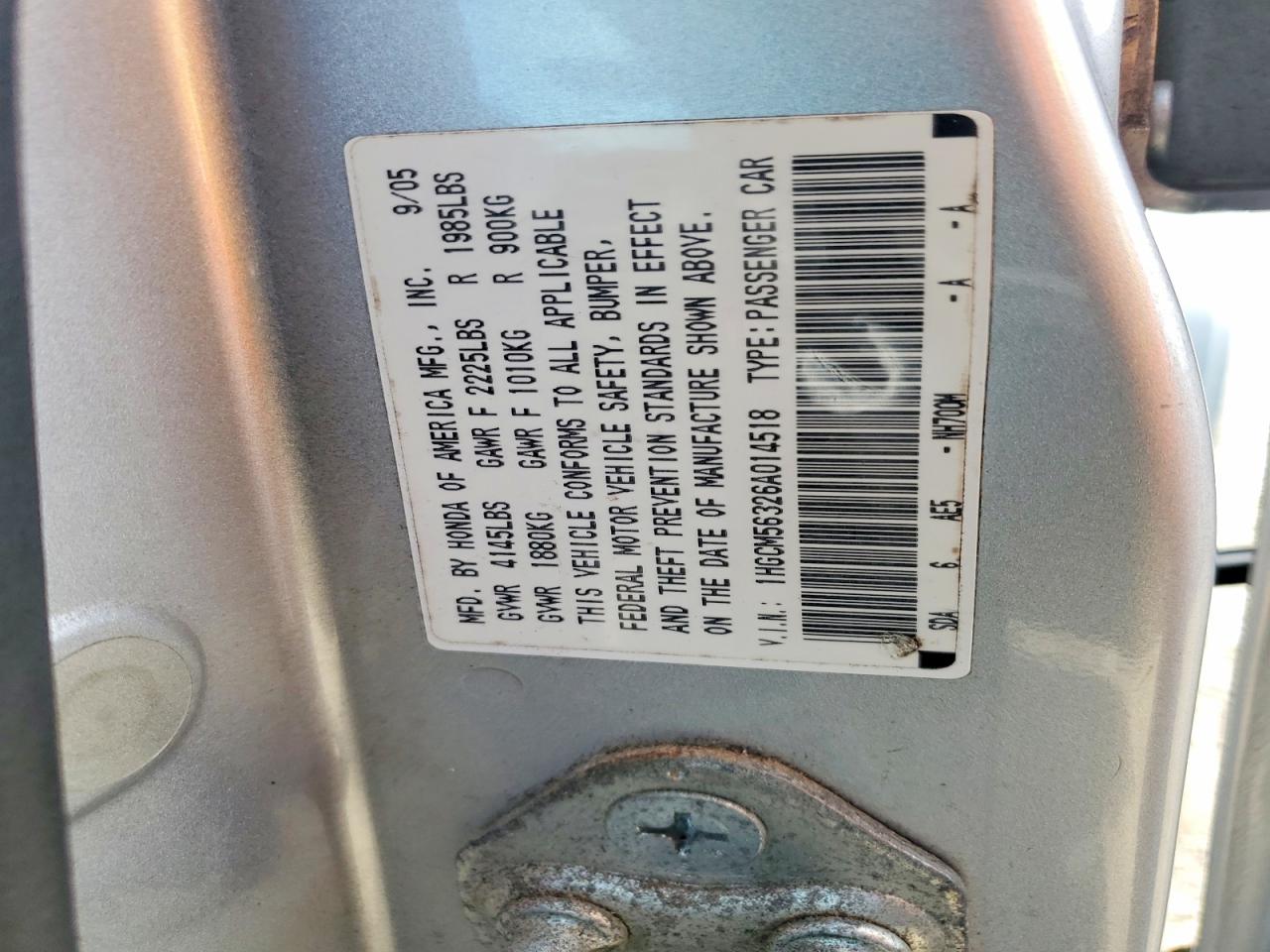 2006 Honda Accord Se Silver vin: 1HGCM56326A014518