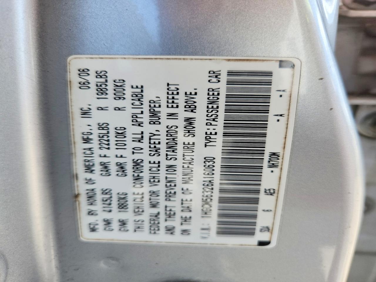 2006 Honda Accord Se Gray vin: 1HGCM56326A160630
