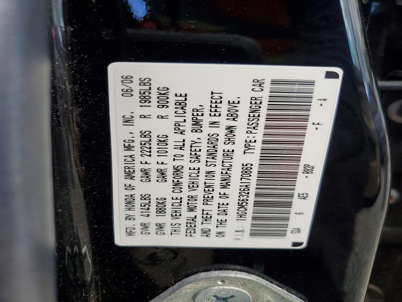 2006 Honda Accord Se Black vin: 1HGCM56326A170865