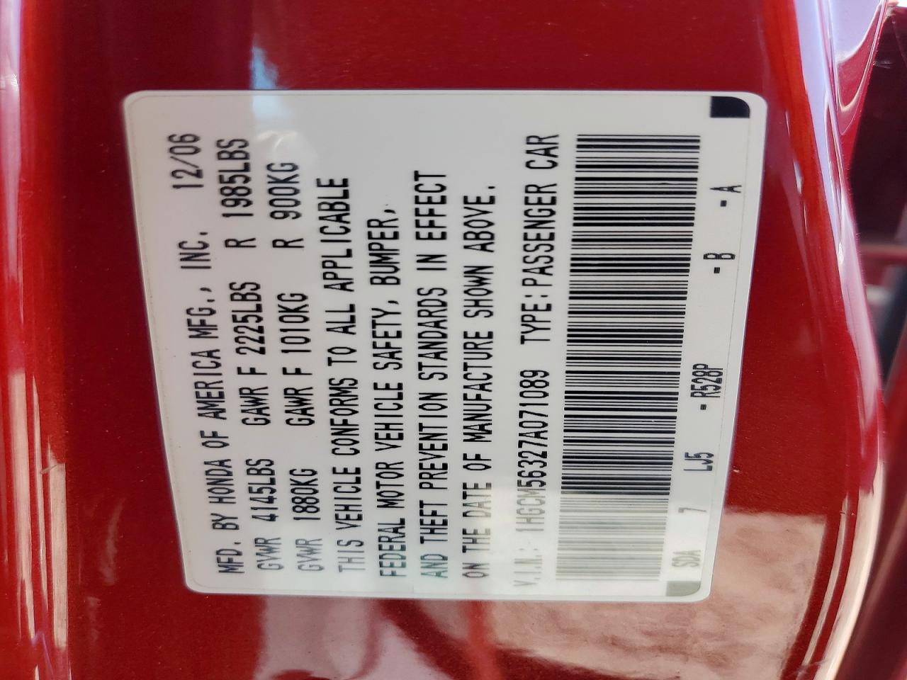 2007 Honda Accord Se Red vin: 1HGCM56327A071089