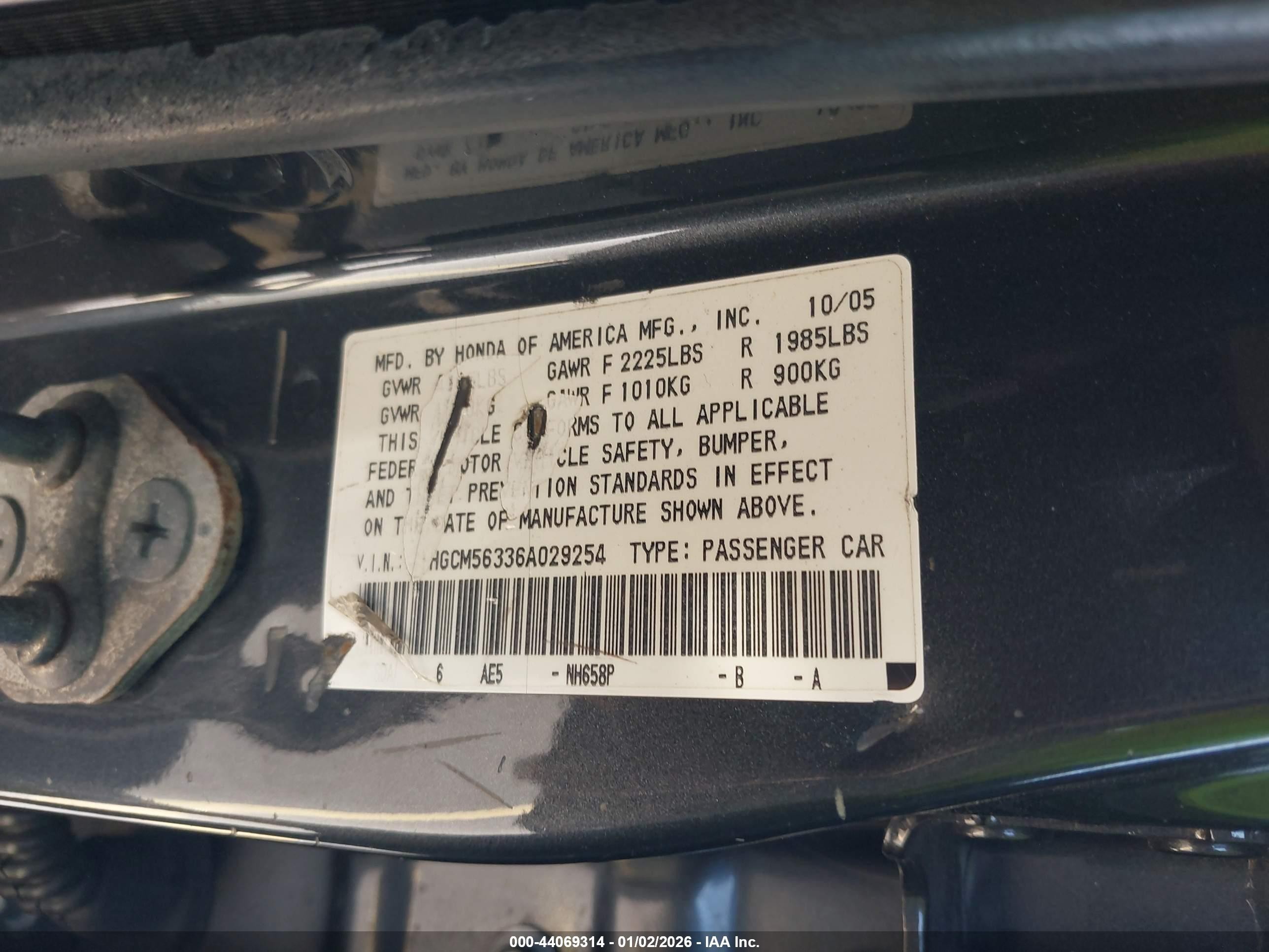 2006 Honda Accord 2.4 Se Gray vin: 1HGCM56336A029254