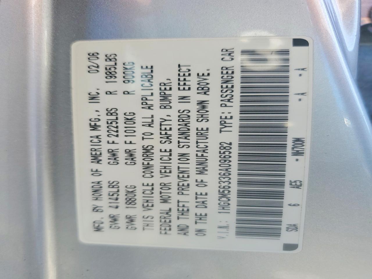 2006 Honda Accord Se Серебряный vin: 1HGCM56336A096582