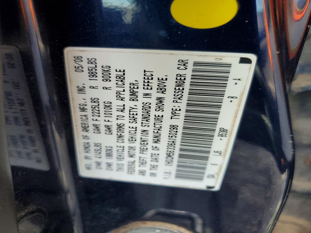 2006 Honda Accord Se Blue vin: 1HGCM56336A150298