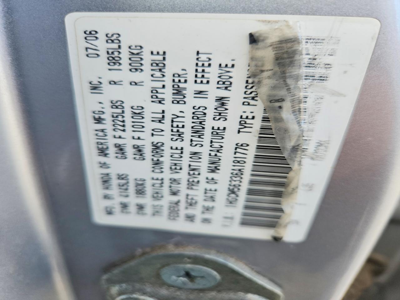 2006 Honda Accord Se Silver vin: 1HGCM56336A181776