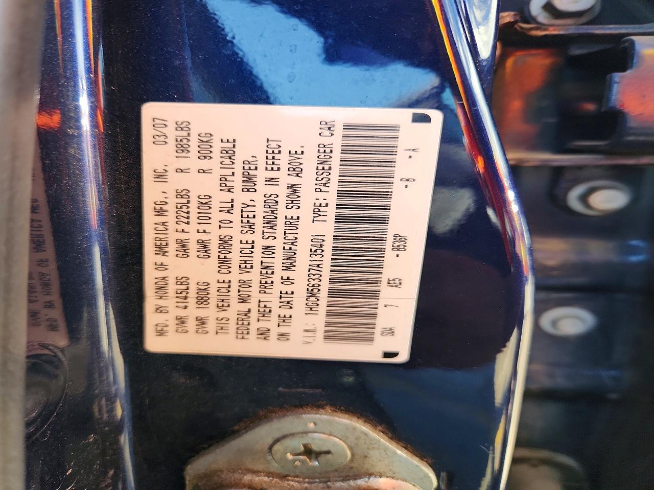 2007 Honda Accord Se Blue vin: 1HGCM56337A135401