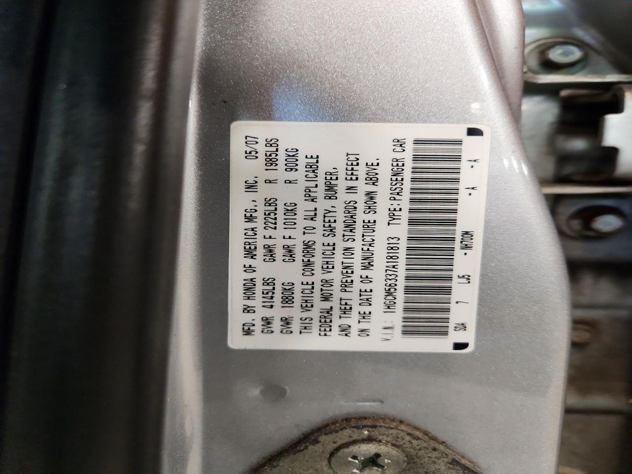 2007 Honda Accord Se Silver vin: 1HGCM56337A181813