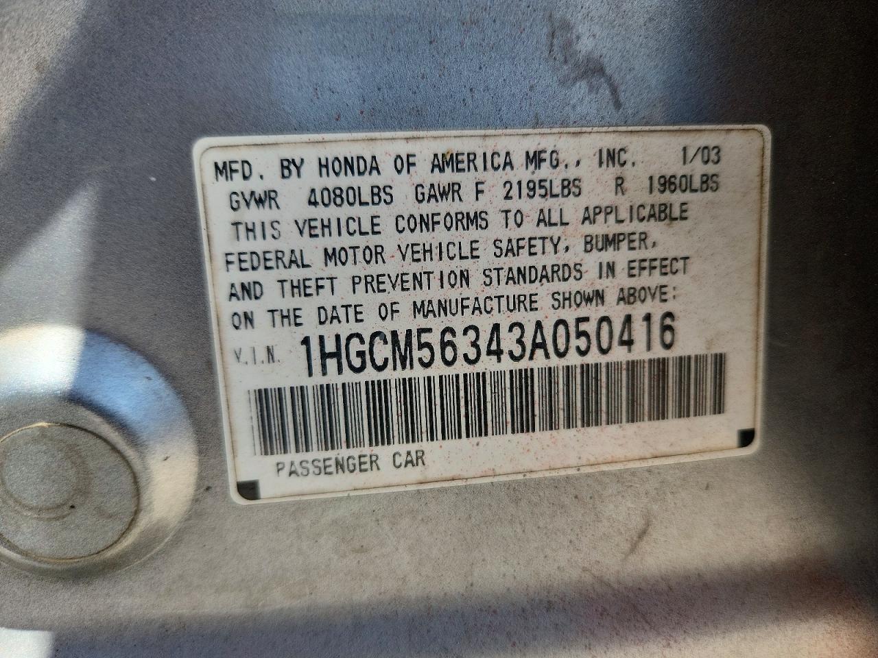 2003 Honda Accord Lx Red vin: 1HGCM56343A050416