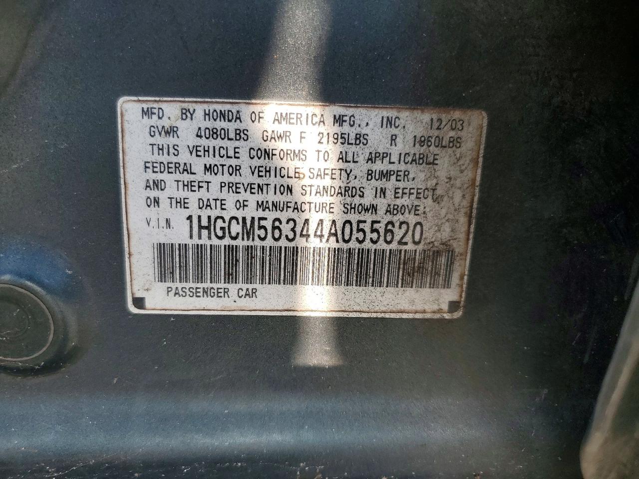 2004 Honda Accord Lx Green vin: 1HGCM56344A055620