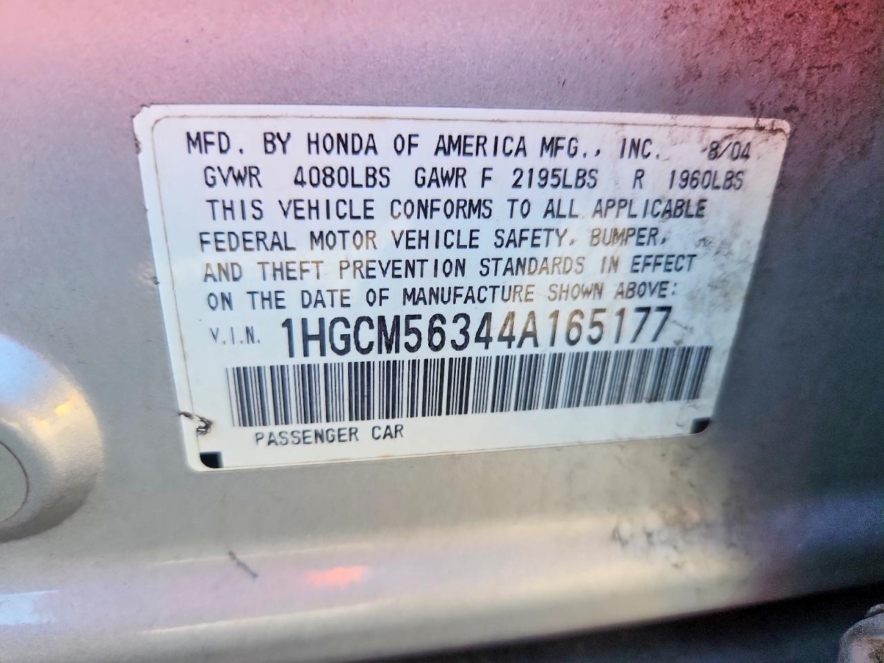 2004 Honda Accord Lx Silver vin: 1HGCM56344A165177