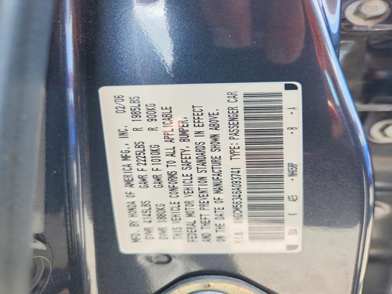 2006 Honda Accord Se Blue vin: 1HGCM56346A093741