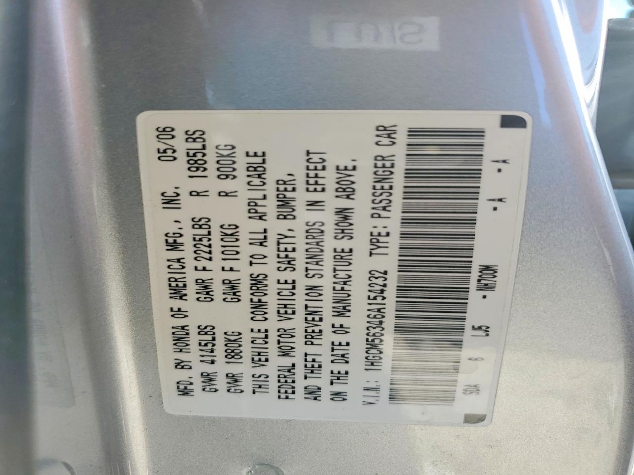 2006 Honda Accord Se Silver vin: 1HGCM56346A154232