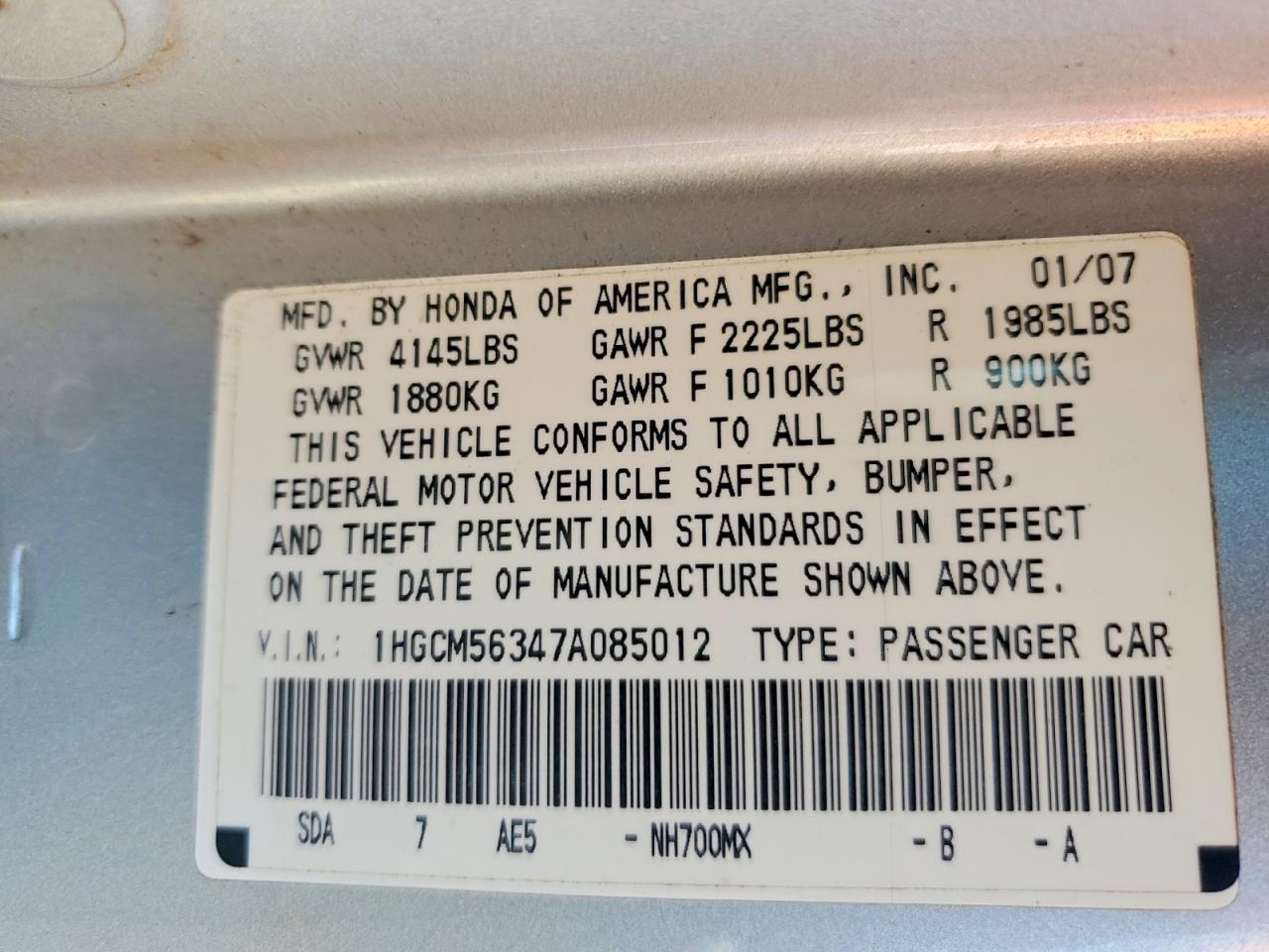 2007 Honda Accord Se Silver vin: 1HGCM56347A085012