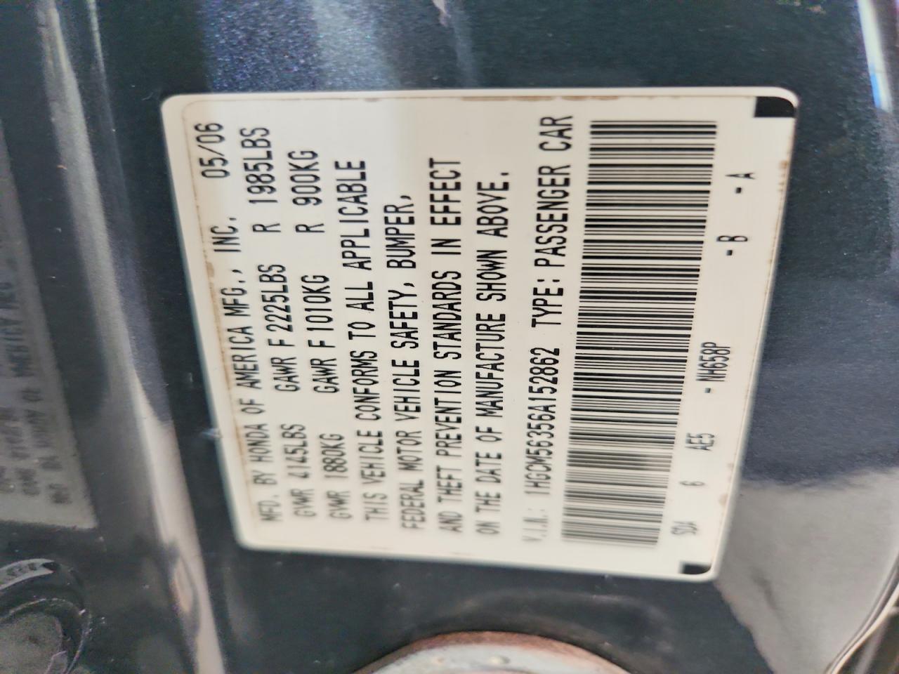 2006 Honda Accord Se Gray vin: 1HGCM56356A152862
