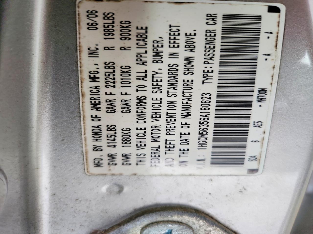 2006 Honda Accord Se Silver vin: 1HGCM56356A160623