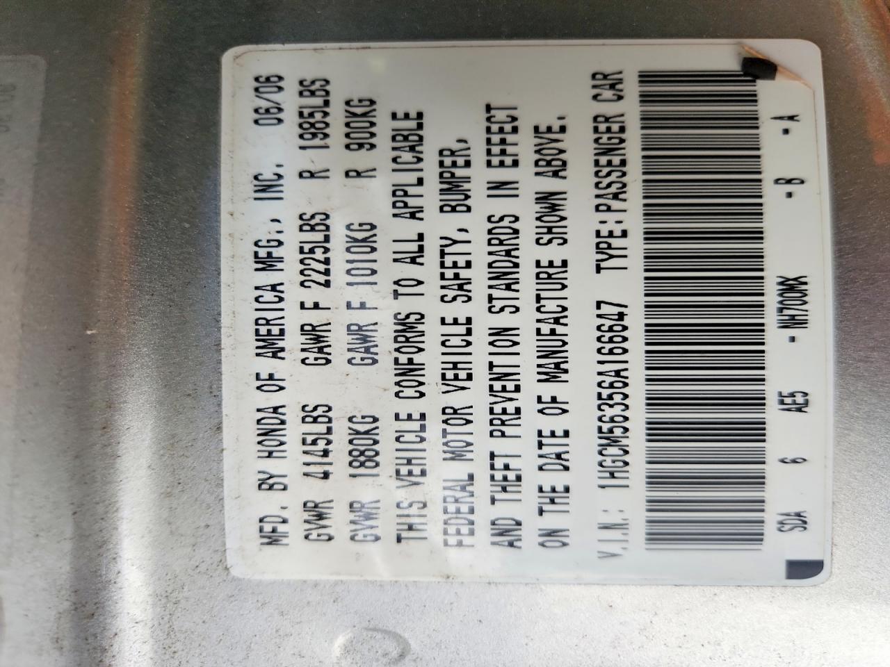 2006 Honda Accord Se Silver vin: 1HGCM56356A166647