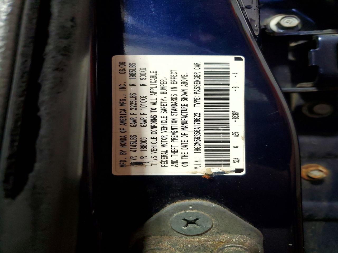2006 Honda Accord Se Blue vin: 1HGCM56356A178622