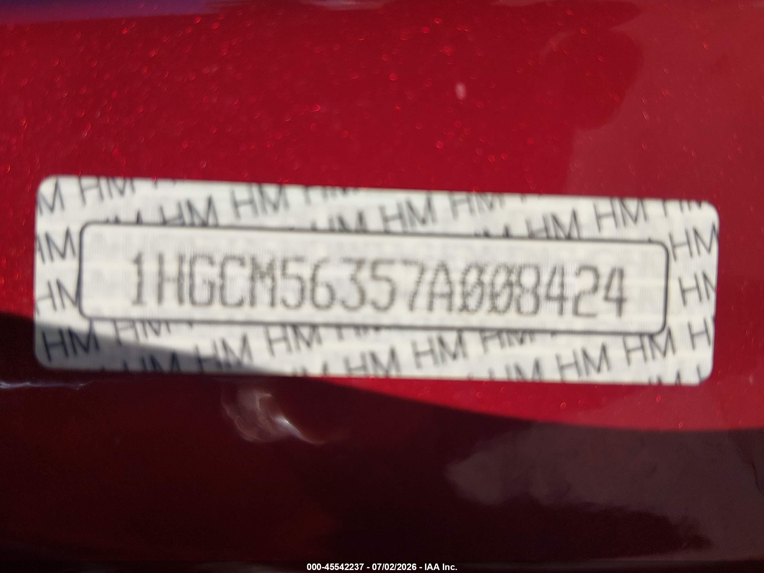 2007 Honda Accord 2.4 Se Red vin: 1HGCM56357A008424