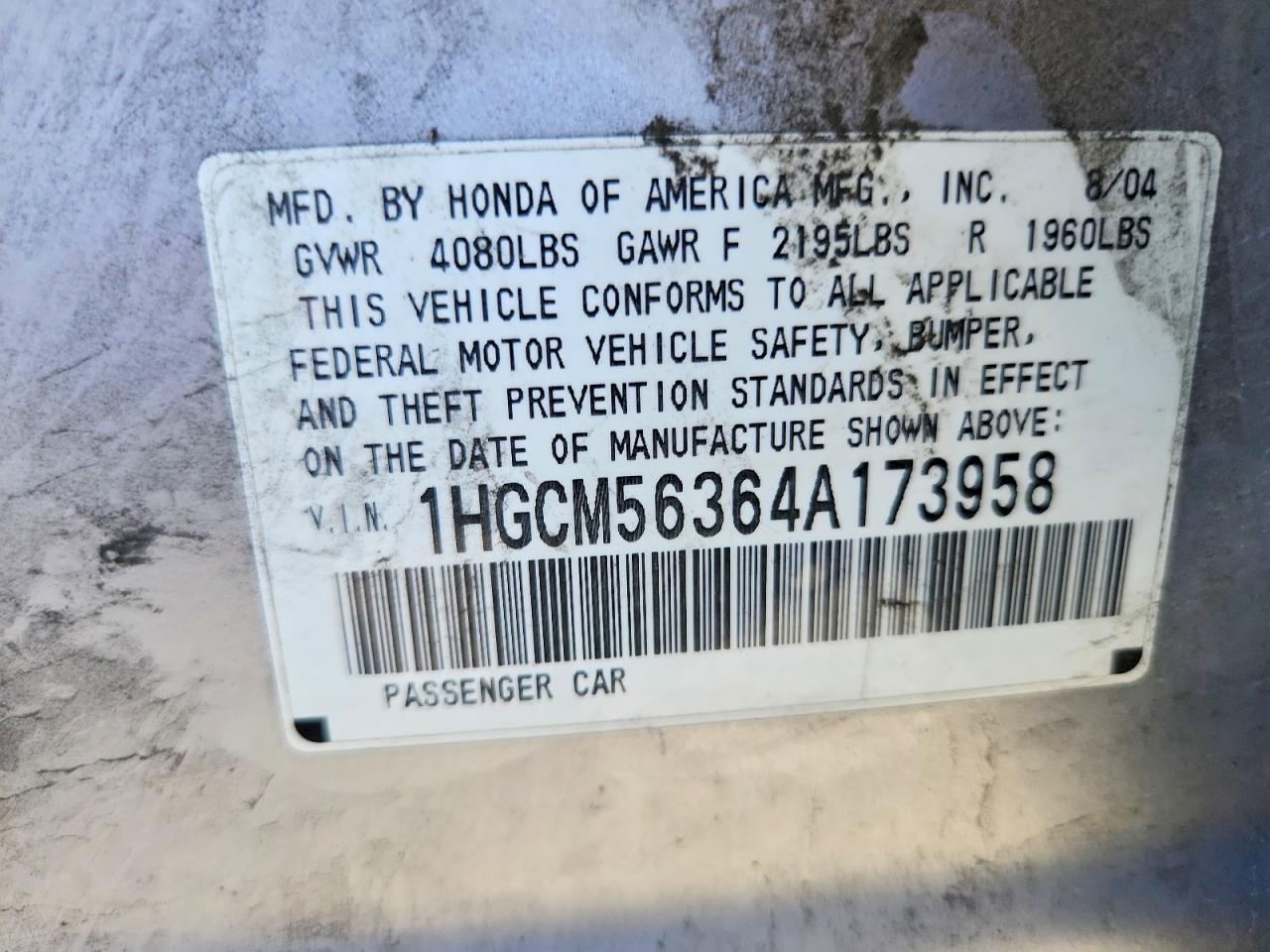 2004 Honda Accord Lx Серебряный vin: 1HGCM56364A173958