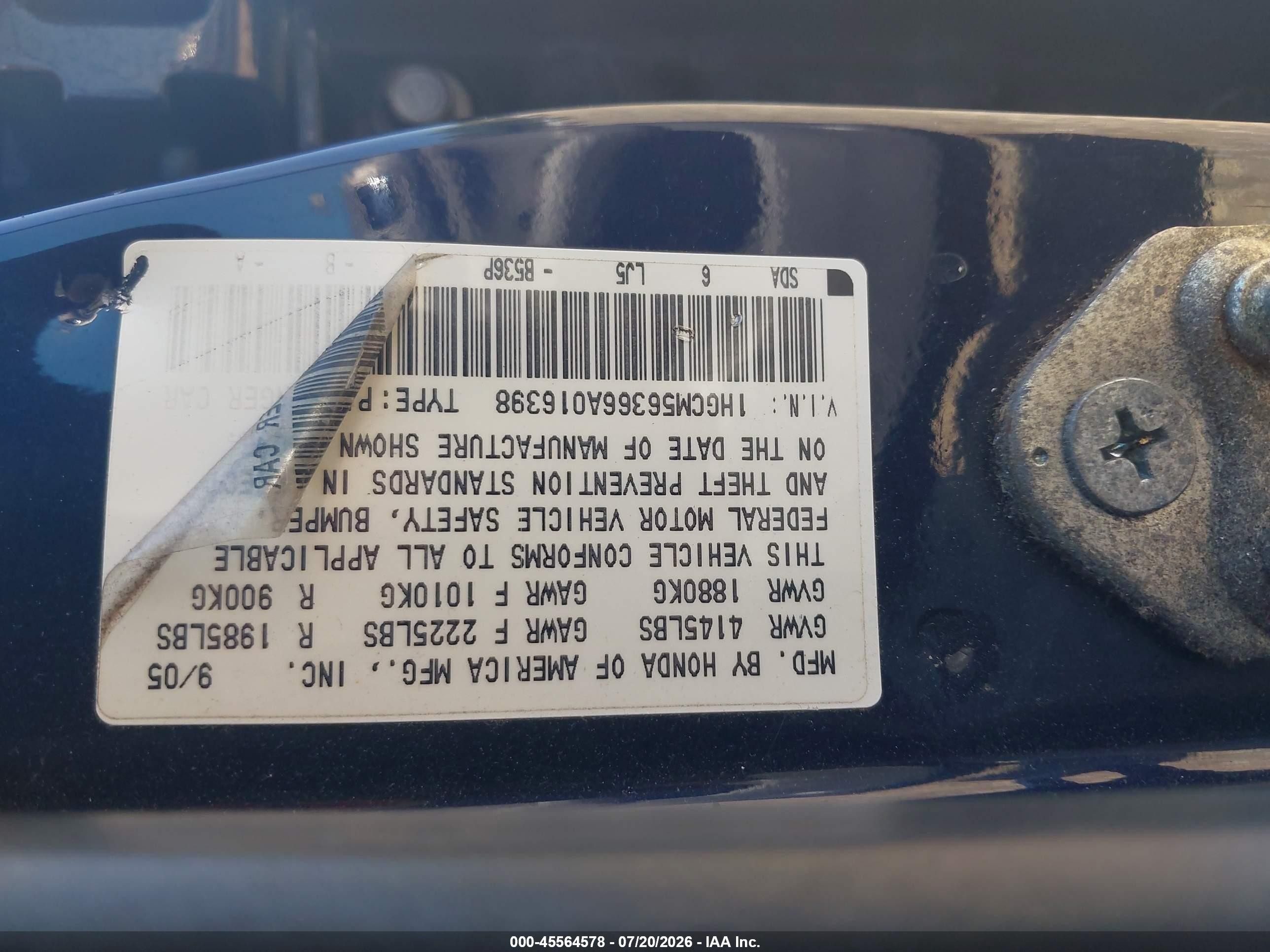 2006 Honda Accord 2.4 Se Серый vin: 1HGCM56366A016398
