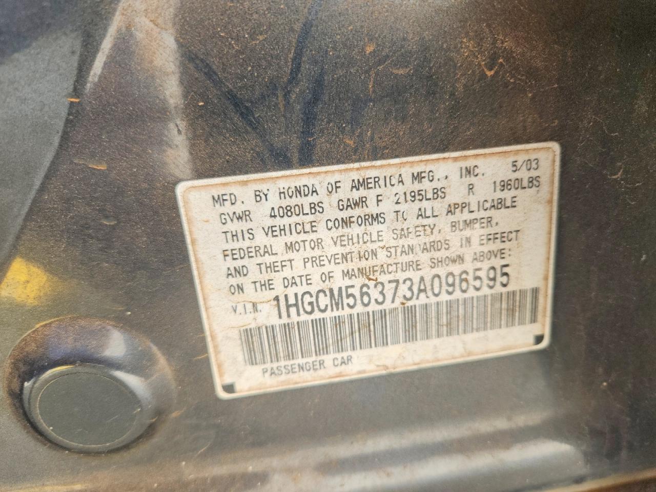 2003 Honda Accord Lx Blue vin: 1HGCM56373A096595