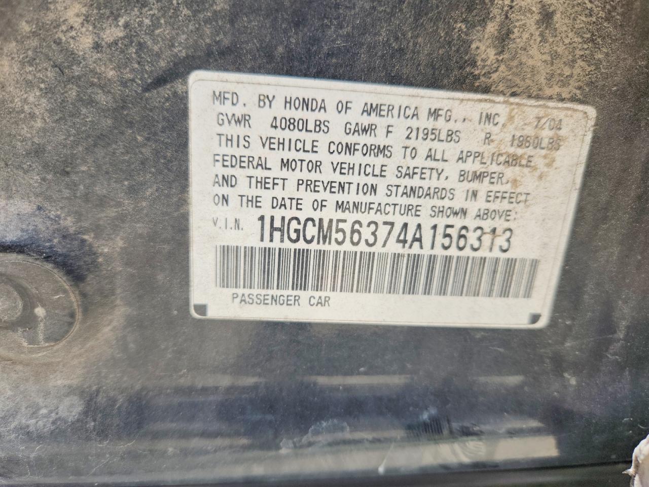 2004 Honda Accord Lx Серый vin: 1HGCM56374A156313