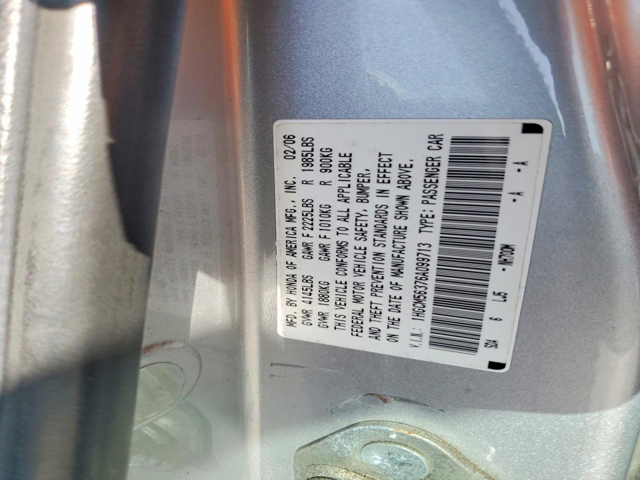 2006 Honda Accord Se Silver vin: 1HGCM56376A099713