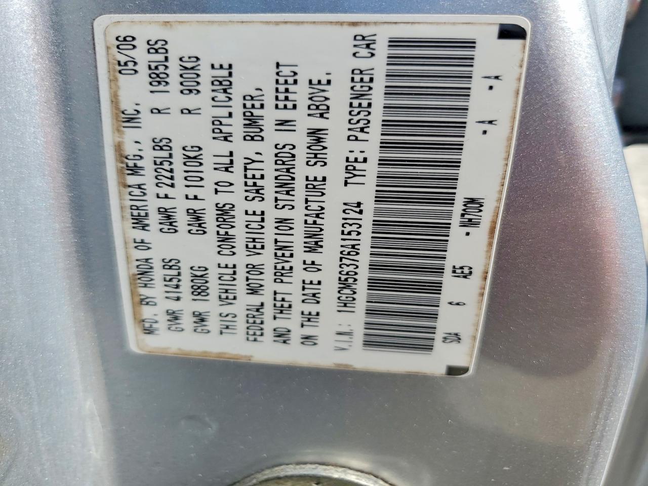 2006 Honda Accord Se Серебряный vin: 1HGCM56376A153124