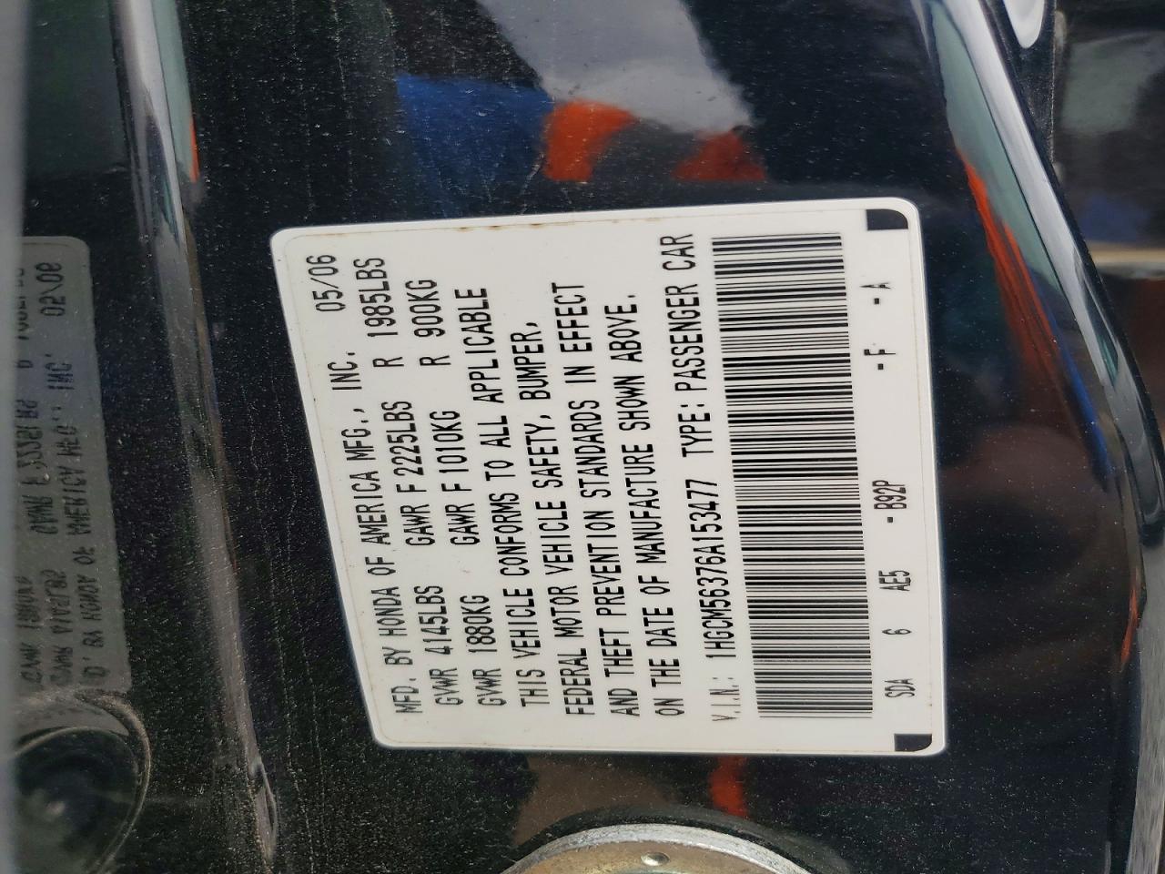 2006 Honda Accord Se Black vin: 1HGCM56376A153477