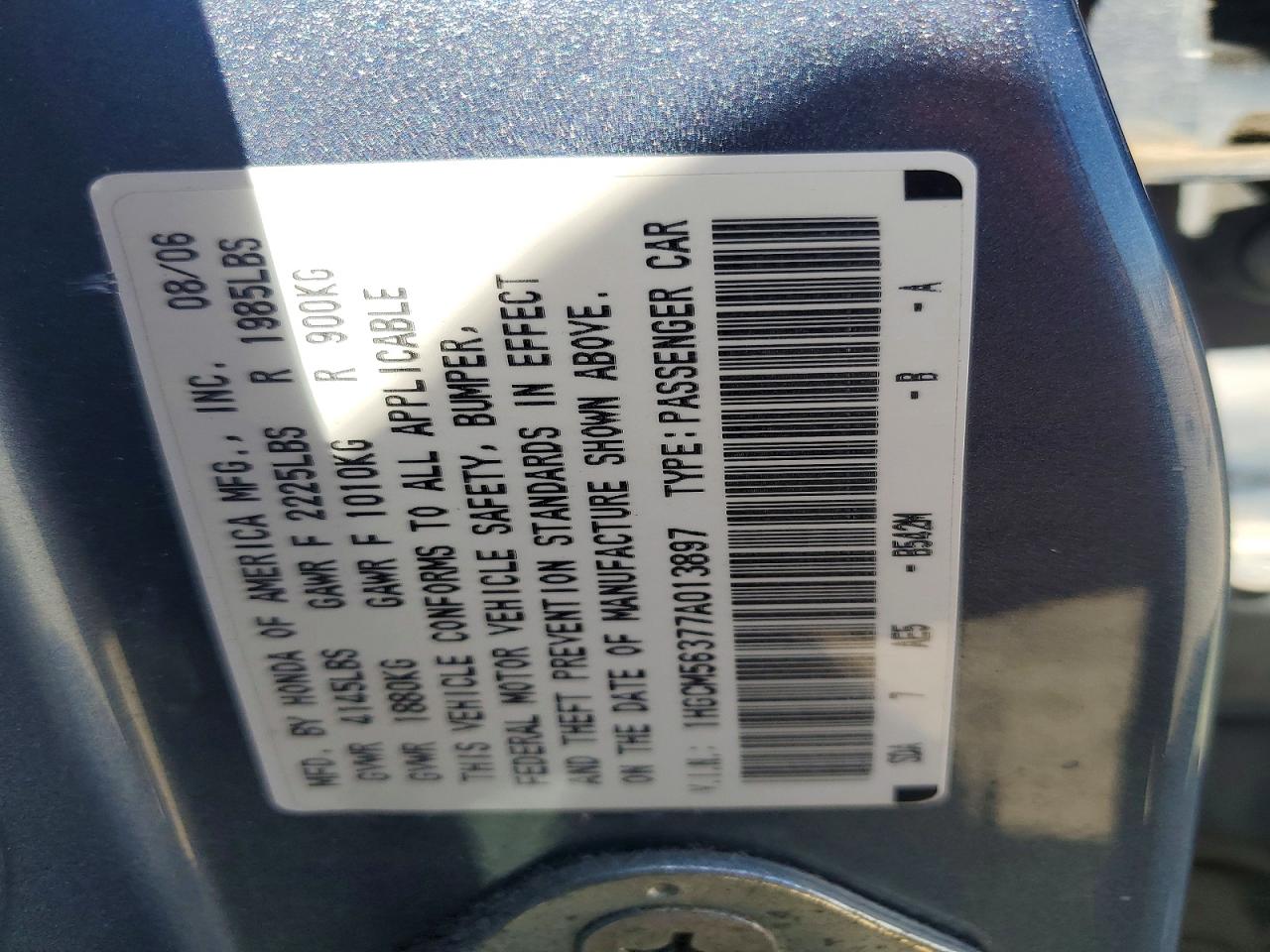 2007 Honda Accord Se Gray vin: 1HGCM56377A013897