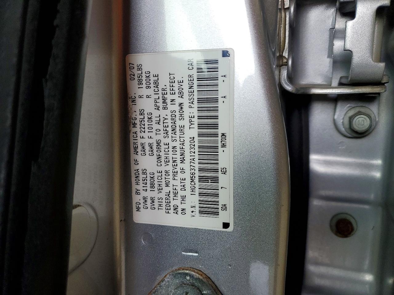 2007 Honda Accord Se Silver vin: 1HGCM56377A123204
