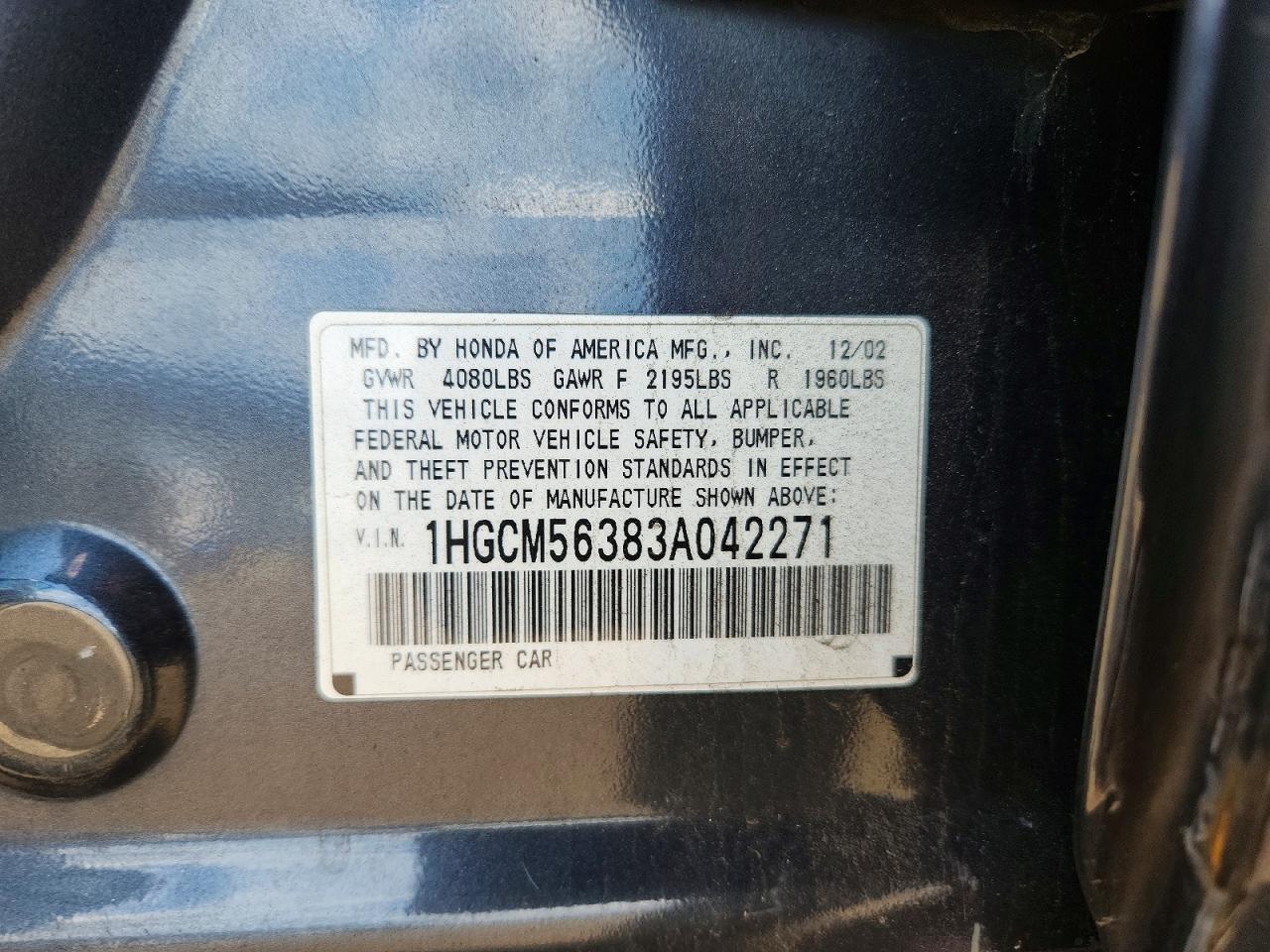 2003 Honda Accord Lx Blue vin: 1HGCM56383A042271