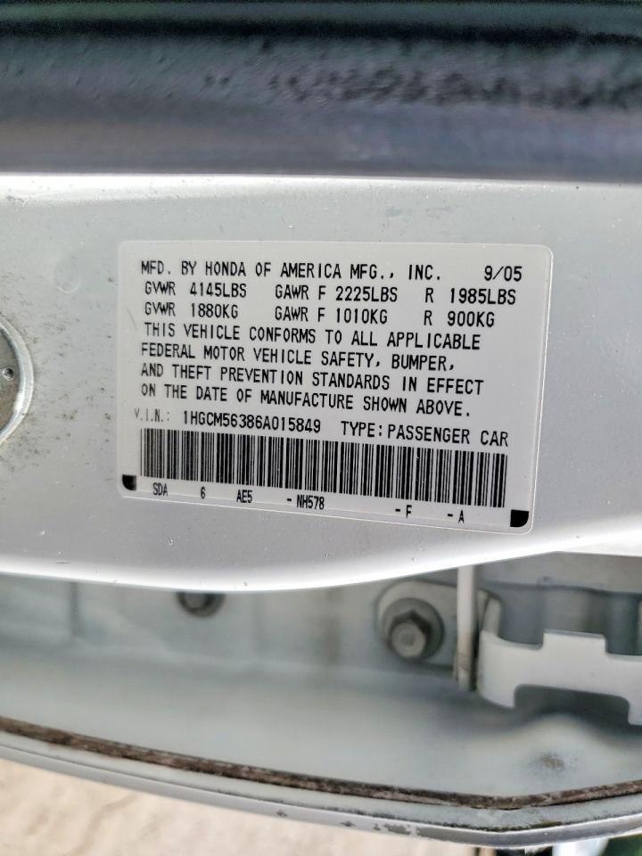 2006 Honda Accord Se White vin: 1HGCM56386A015849