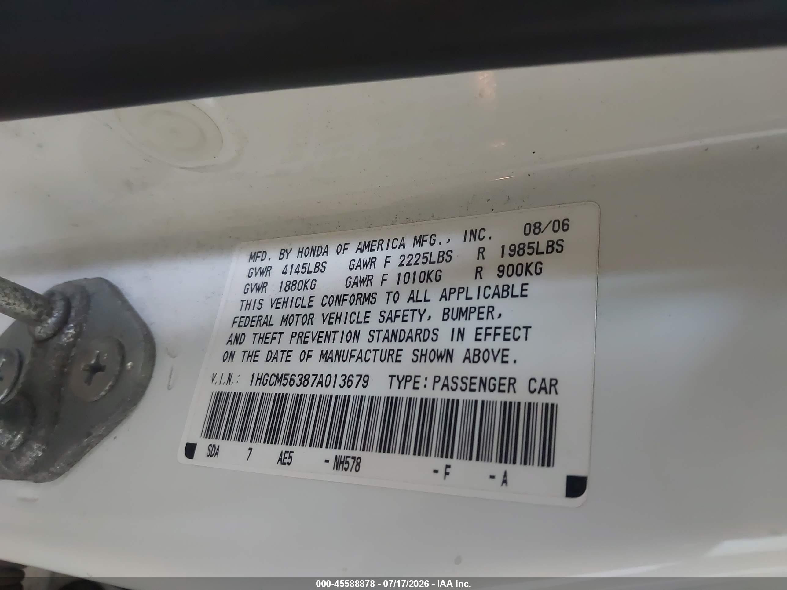 2007 Honda Accord 2.4 Se White vin: 1HGCM56387A013679