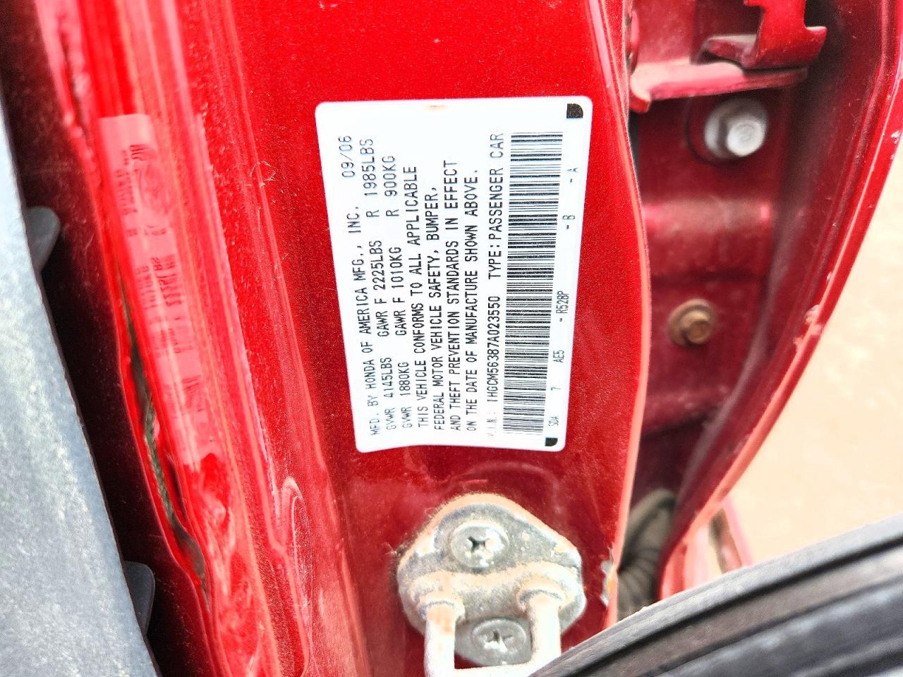 2007 Honda Accord Se Red vin: 1HGCM56387A023550