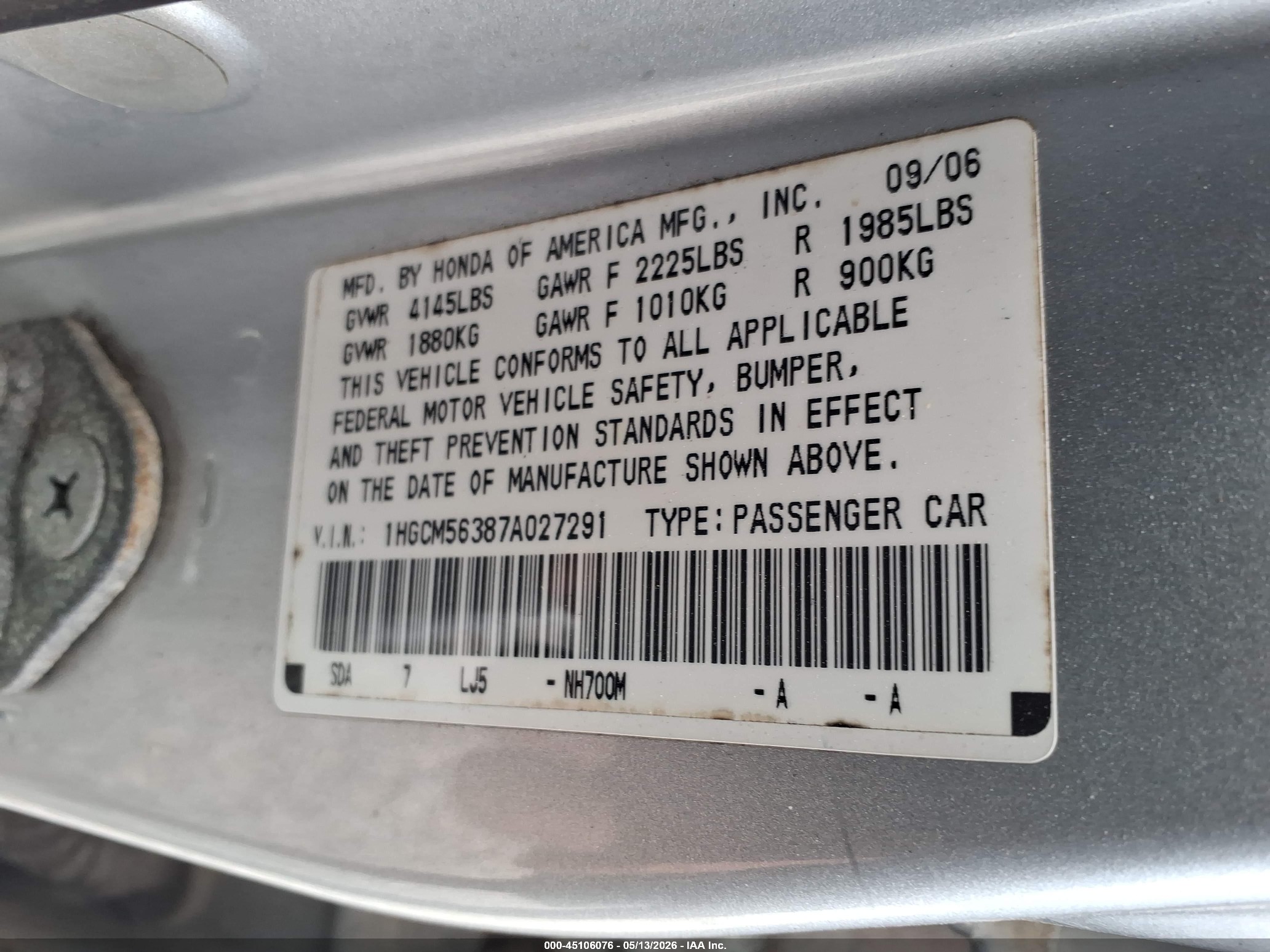 2007 Honda Accord 2.4 Se Silver vin: 1HGCM56387A027291