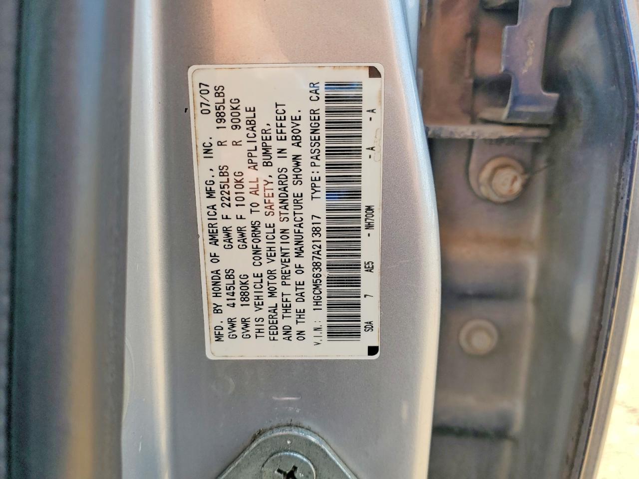2007 Honda Accord Se Silver vin: 1HGCM56387A213817