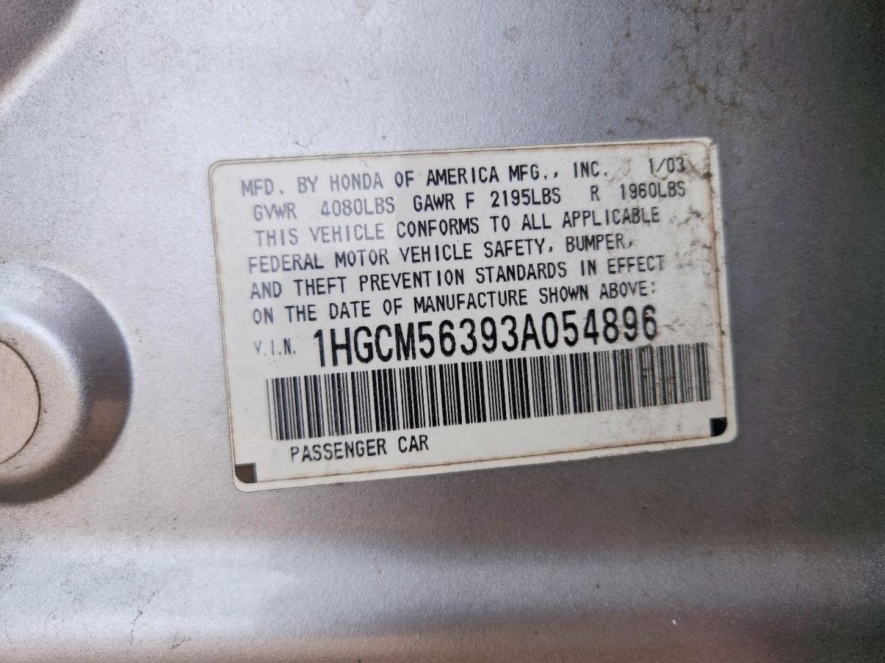 2003 Honda Accord Lx Silver vin: 1HGCM56393A054896