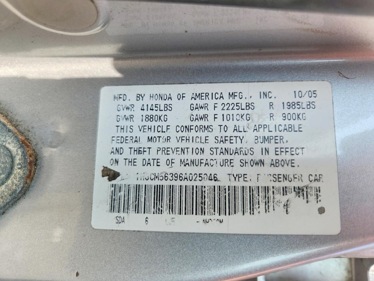 2006 Honda Accord Se Серебряный vin: 1HGCM56396A025046