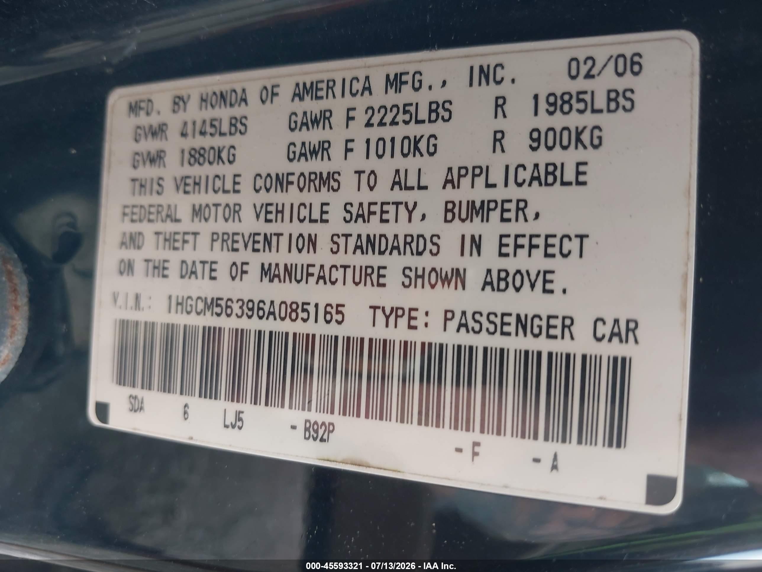 2006 Honda Accord 2.4 Se Black vin: 1HGCM56396A085165