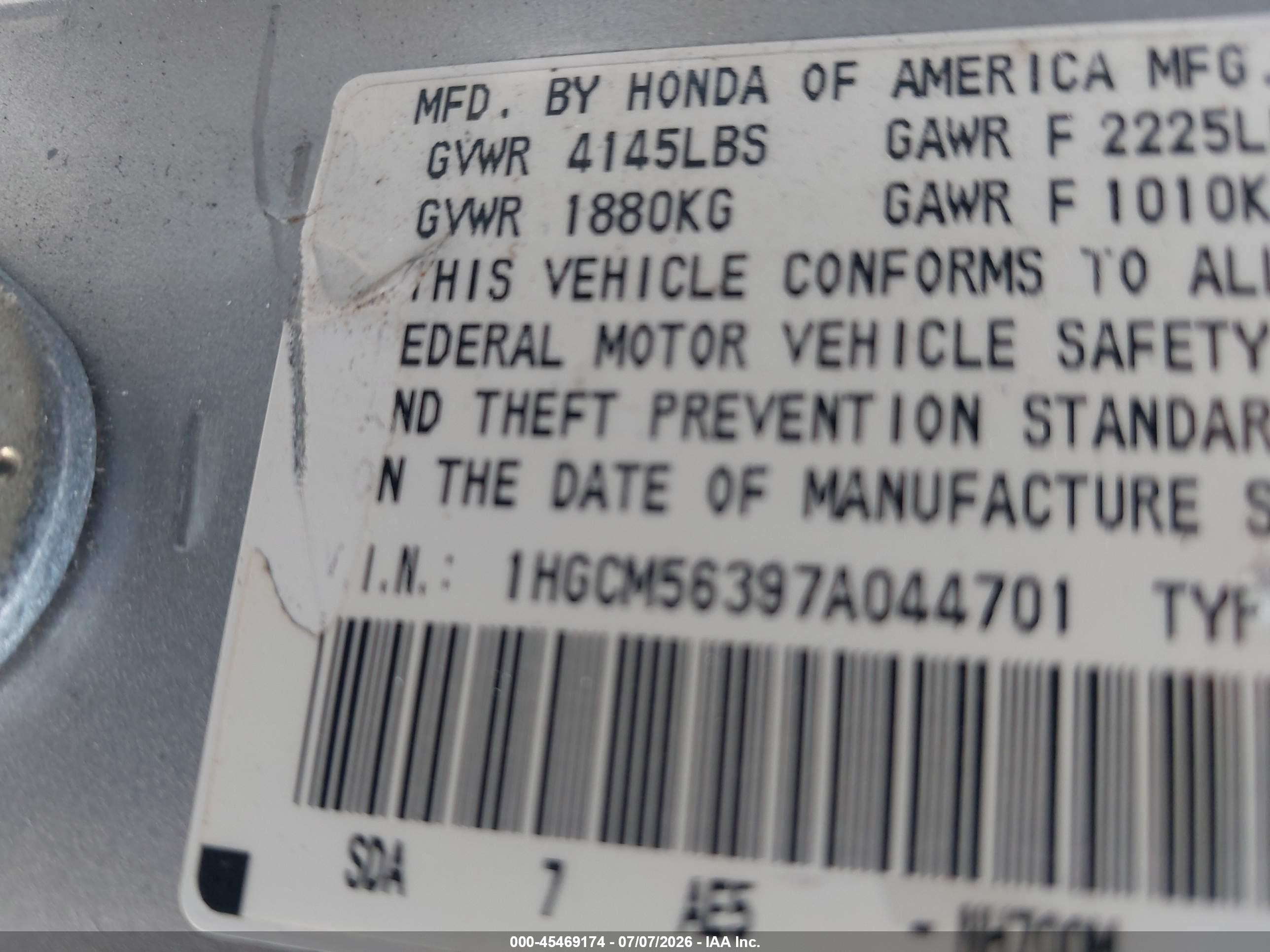 2007 Honda Accord 2.4 Se Gray vin: 1HGCM56397A044701