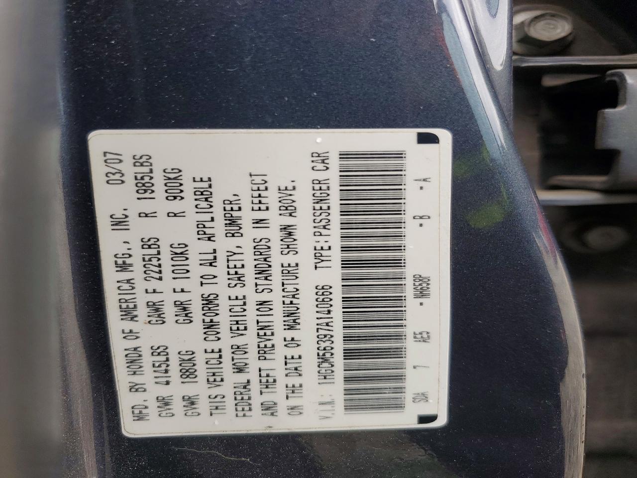 2007 Honda Accord Se Charcoal vin: 1HGCM56397A140666