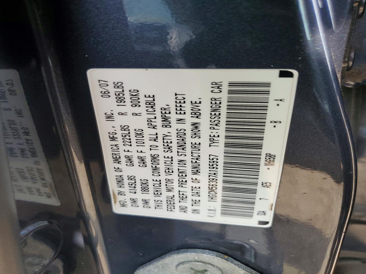 2007 Honda Accord Se Gray vin: 1HGCM56397A195957